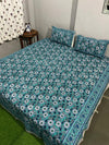 Cotton King Size Double Bedsheet (Size: 90" x 108") - IndieHaat Turquoise Color with 2 Pillow Cover (Size: 18" x 27") - IndieHaat