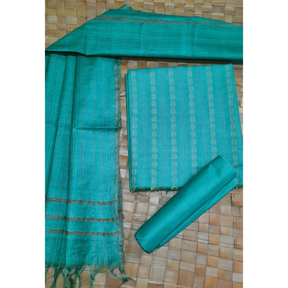 Katan Silk Sea Green Suit Piece with Bottom and Dupatta Handcrafted-Indiehaat