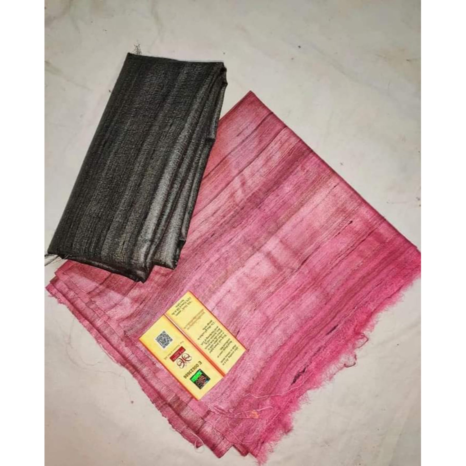 Silkmark Certified Gichcha Tussar Handloom Hand Dyed Saree Pink Color with Contrast Blouse-Indiehaat
