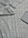 Kota Doria Embroidery Work Suit Material with Chikankari Embroidery work bottom Taupe Gray Colour (TOP+DUPATTA+BOTTOM)-Indiehaat