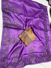 Silkmark Certified Pure Tussar Hand Cutwork Purple Color Saree (Tussar by Tussar Fabric) - IndieHaat