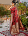 Banarasi Silk Saree Maroon Color with allover buti and blouse - IndieHaat