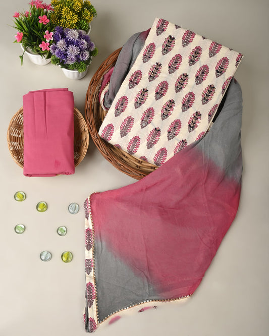 Cotton Suits Pale Beige Color Handwork with Mulmul Heavy Handwork Dupatta - IndieHaat