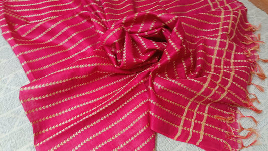 Katan Silk Banarasi Brocade Dupatta Pink Color - IndieHaat