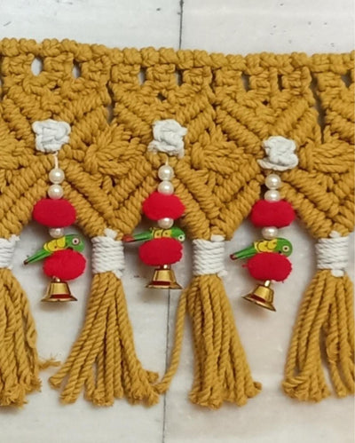 Macrame Handmade Toran with Parrot/Bell Decoration Brown Color-Indiehaat