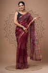 Kota Doria Saree Red Running Blouse 10% Off - IndieHaat