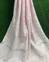 Kota Doria Saree Pale Rose Pink Color Chikankari work without blouse - IndieHaat