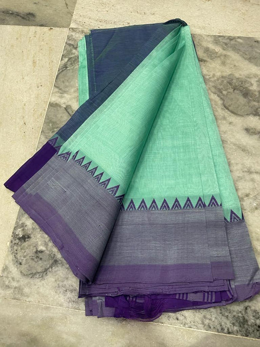 Cotton Silk Saree TempleBorder Green 12% Off - IndieHaat